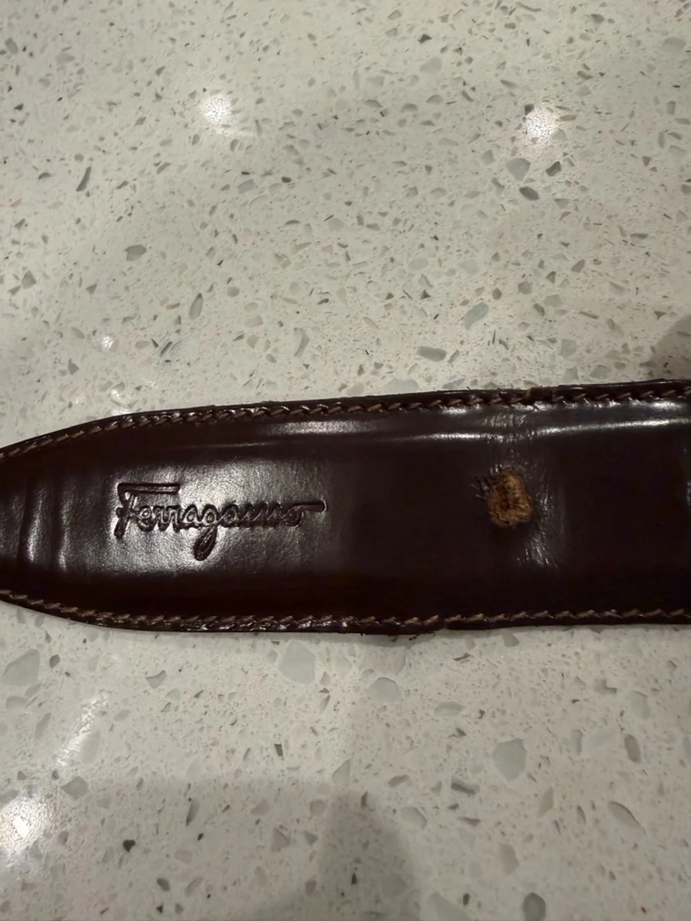 Salvatore Ferragamo Dark Brown Leather Belt with Tassel and Gold Pin